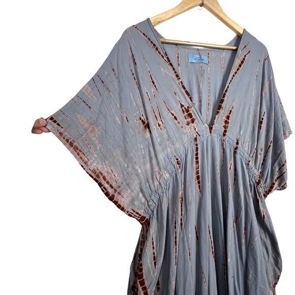 COCO DE CHOM Goddess Tie Dye Kaftan Maxi BOHO Dress V-Neck Lightweight OS - Picture 6 of 11